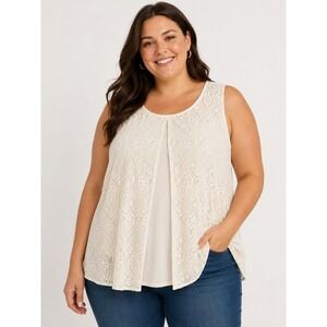 Brittany Black Ivory Lace Overlay Sleeveless Swing Blouse 2X Soft Girl Bohemian